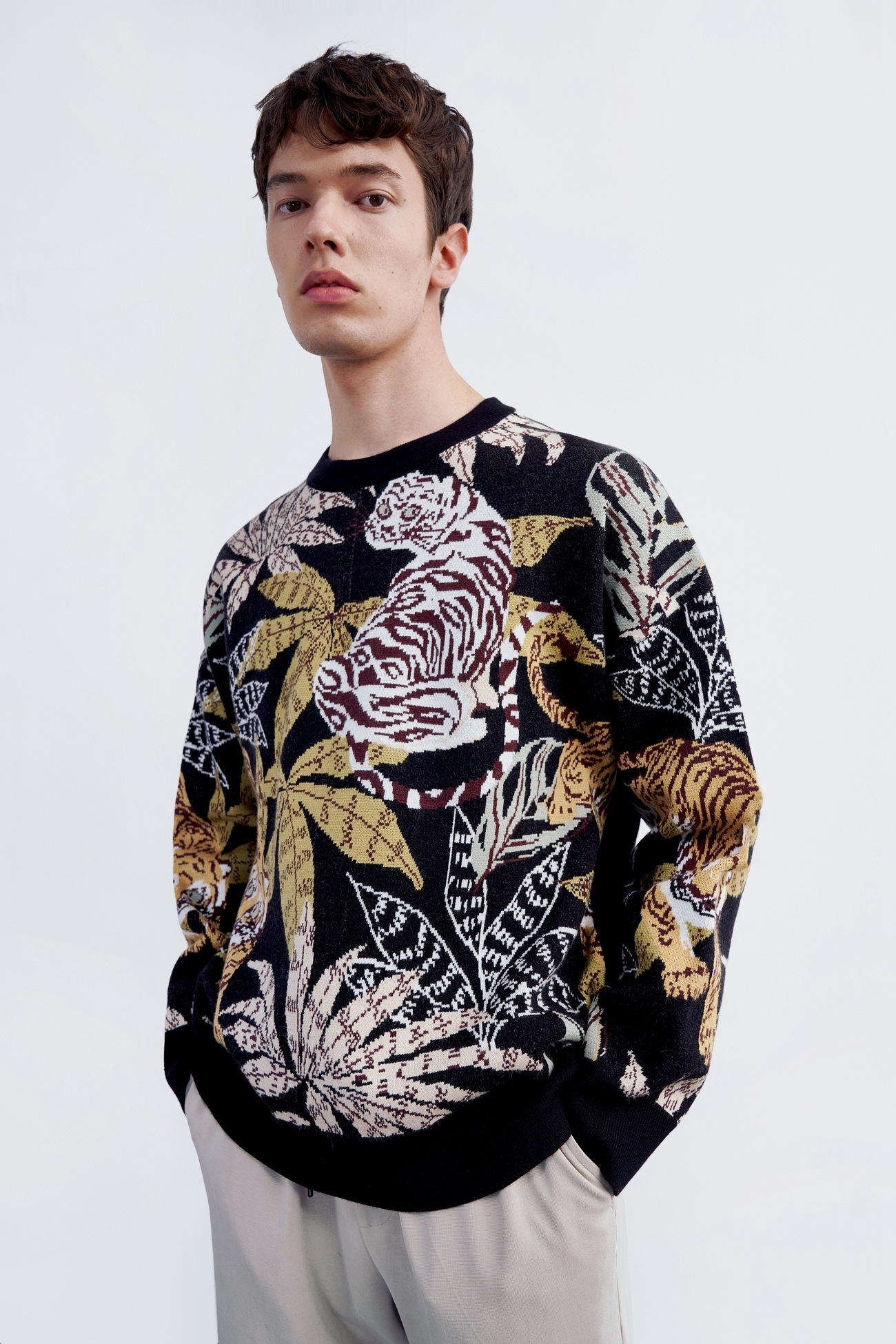 春 秋 冬 メンズ ナショナルタイド ダークウィンド タイガープリント セーター ニットTシャツ 個性的なデザイン XS S M 個性的 トップス Tシャツ シャツ ニットソー 袖あり 長袖 きれいめ