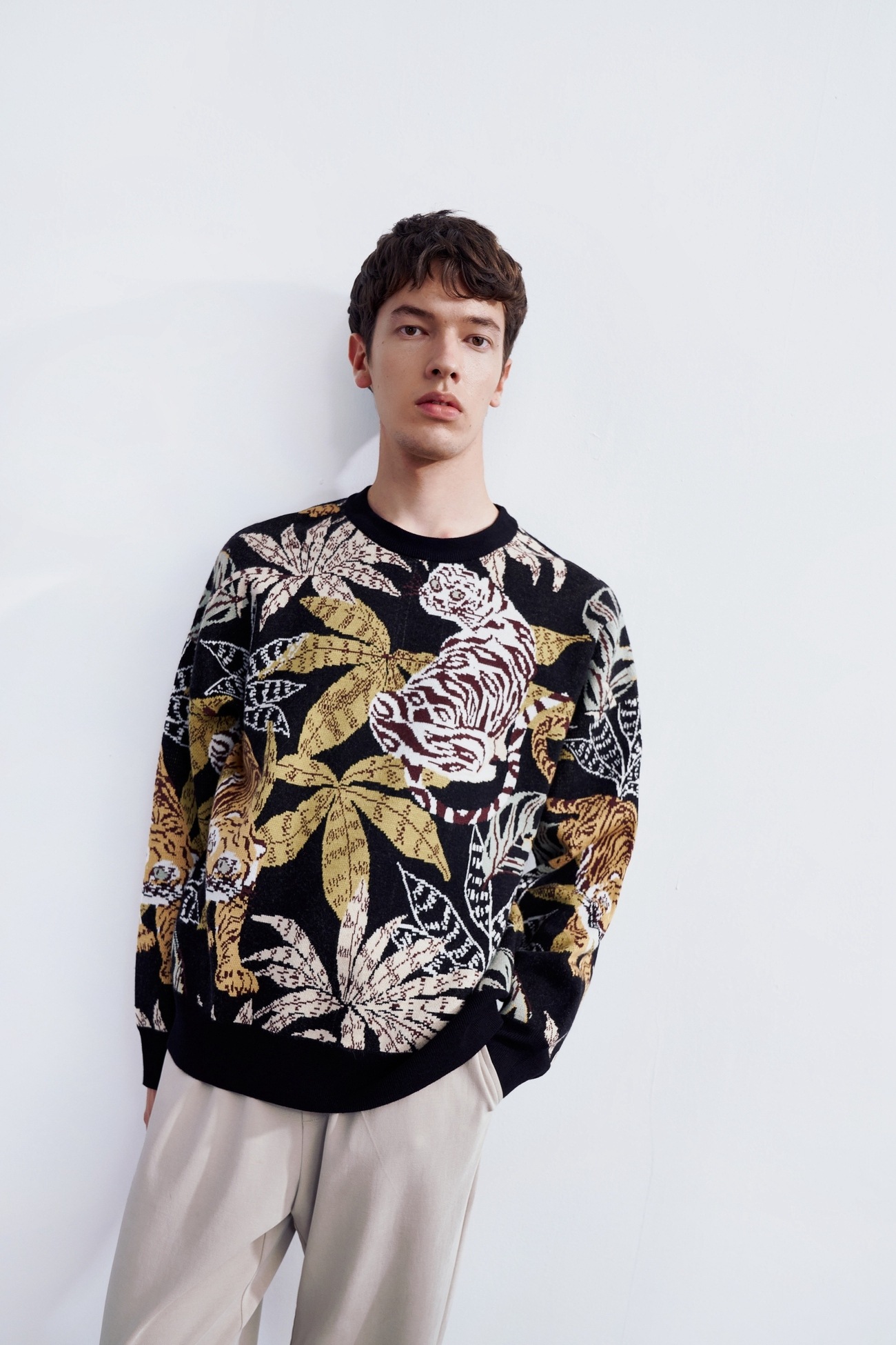 春 秋 冬 メンズ ナショナルタイド ダークウィンド タイガープリント セーター ニットTシャツ 個性的なデザイン XS S M 個性的 トップス Tシャツ シャツ ニットソー 袖あり 長袖 きれいめ