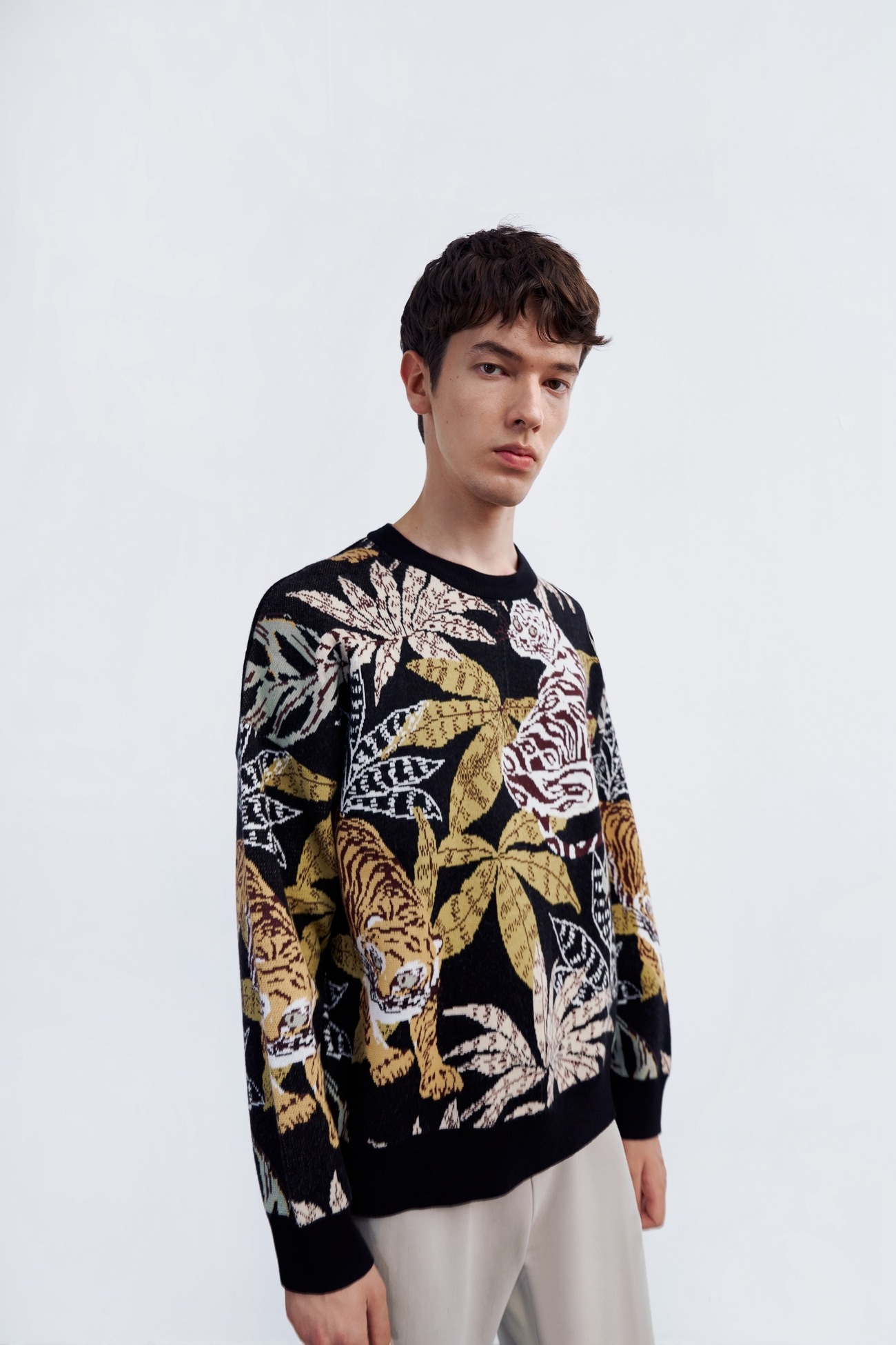 春 秋 冬 メンズ ナショナルタイド ダークウィンド タイガープリント セーター ニットTシャツ 個性的なデザイン XS S M 個性的 トップス Tシャツ シャツ ニットソー 袖あり 長袖 きれいめ
