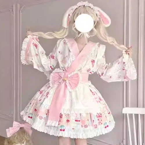 全2カラー　ビッグリボン付き和ロリメイド