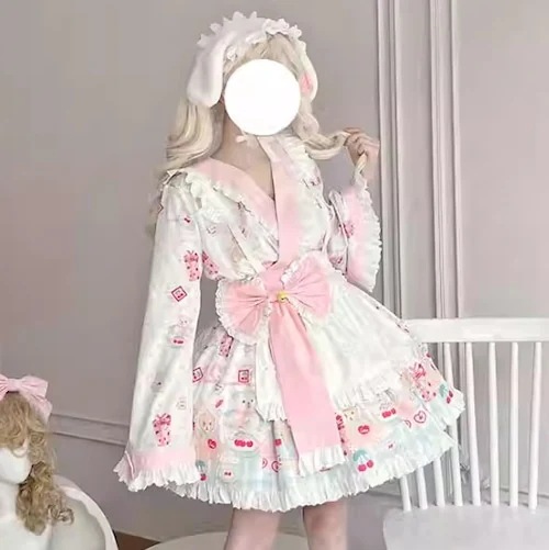 全2カラー　ビッグリボン付き和ロリメイド