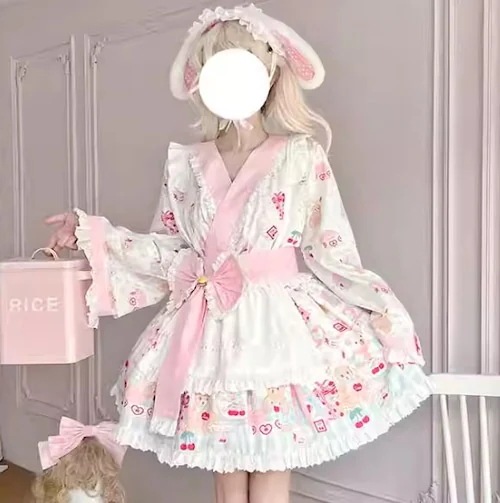 全2カラー　ビッグリボン付き和ロリメイド