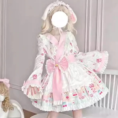 全2カラー　ビッグリボン付き和ロリメイド
