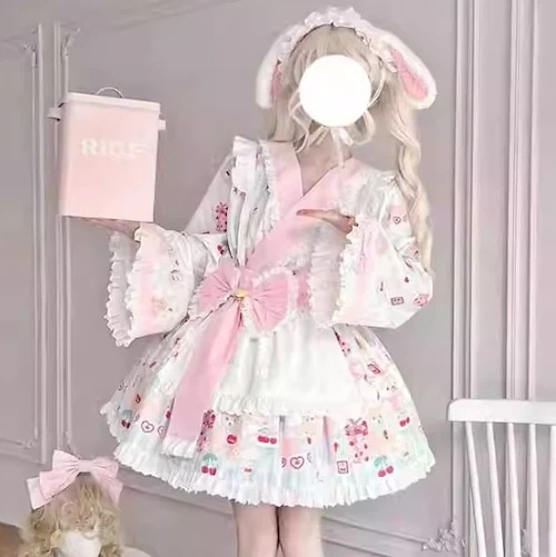 全2カラー　ビッグリボン付き和ロリメイド