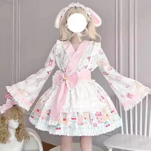 全2カラー　ビッグリボン付き和ロリメイド