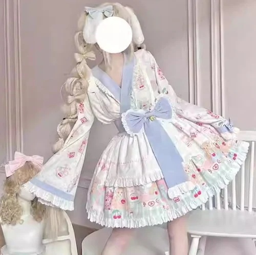 全2カラー　ビッグリボン付き和ロリメイド