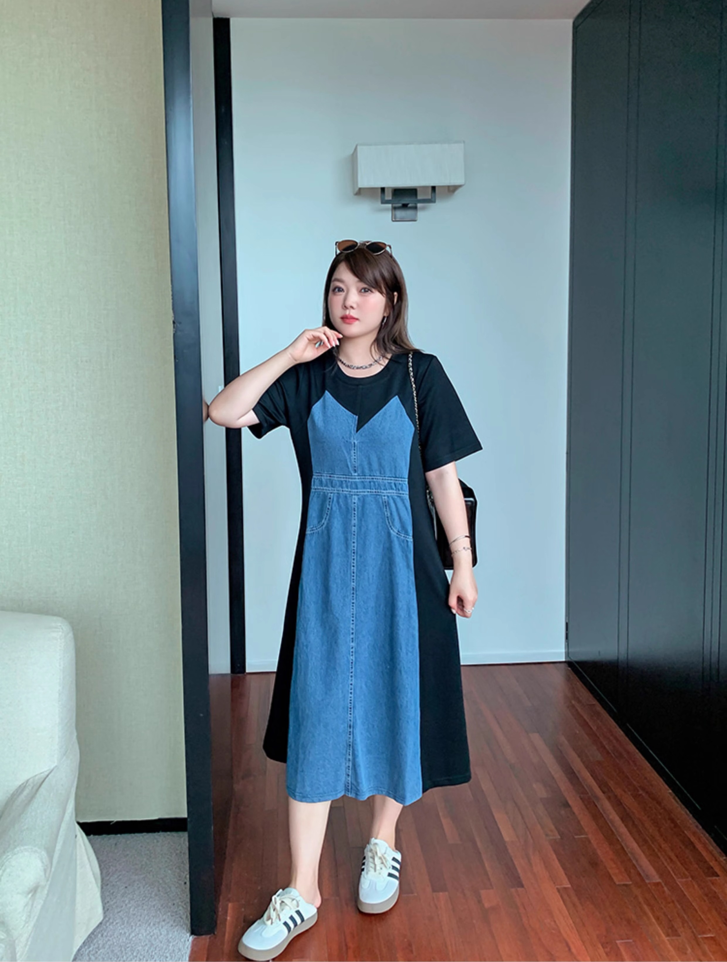 大きいサイズ 婦人服 やや太め フロント 肩痩せ カバー お腹 デニム スプライシング ストレート ミドル丈 ワンピース 個性的 ワンピース 膝下 袖あり 半袖 5分袖 五分袖 ラウンドネック 襟なし 大きいサイズ 婦人服 やや太め フロント 肩痩せ カバー お腹 デニム スプライシング ストレート ミドル丈 ワンピース 個性的 ワンピース 膝下 袖あり 半袖 5分袖 五分袖 ラウンドネック 襟なし