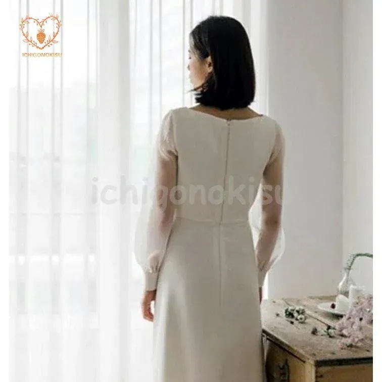 ウェディングドレス wedding dress ライトドレス 花嫁ドレス 長袖 スレンダーライン 二次会ドレス ワンピース ロング 白 花嫁 前撮り 披露宴 結婚式 海外挙式