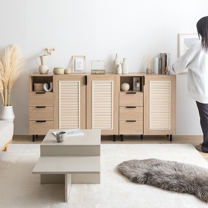 リビング収納キャビネット 幅70cm 通気性 ルーター収納 スライド引き出しレール