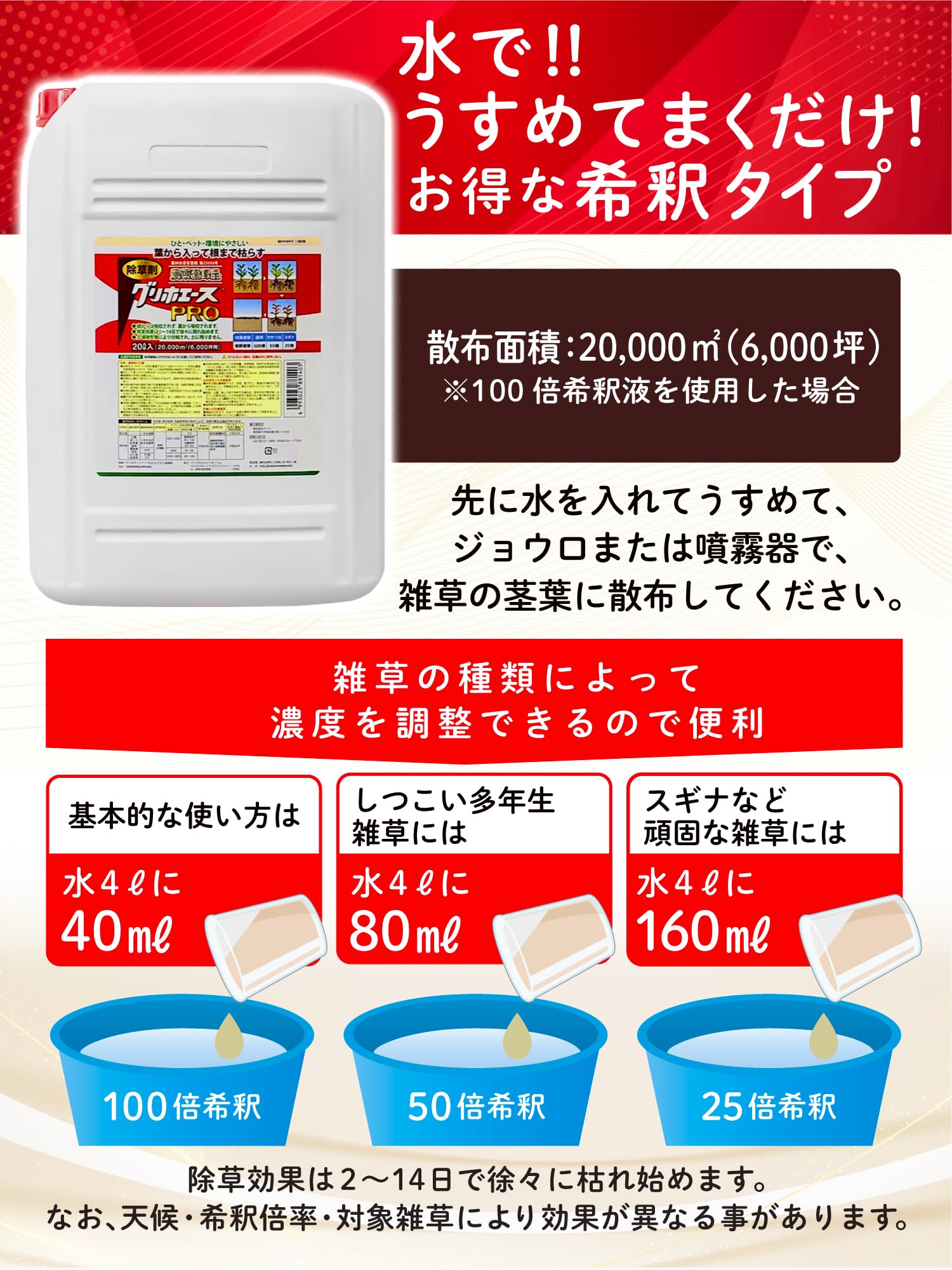 ハート(Heart) グリホエースPRO 20L 除草剤 液剤 原液 ジェネリック 頑固な雑草 根まで枯らす 笹 つる スギナ 宅地 駐車場