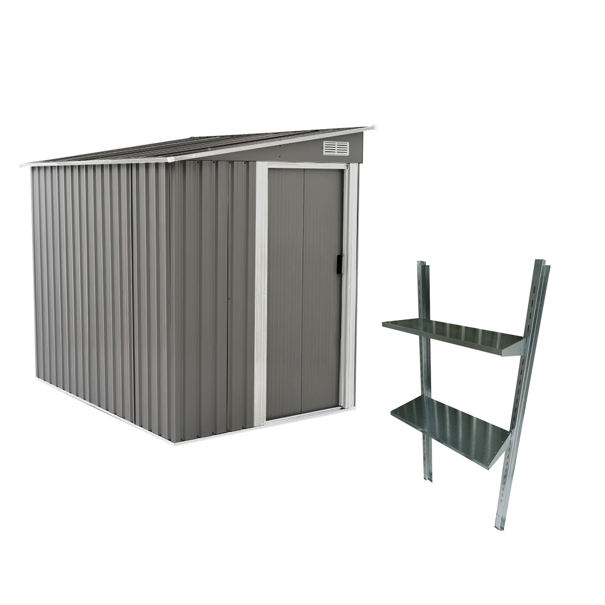 1862【可動棚付き】物置 屋外 スチール 倉庫 戸外収納庫 幅153*奥行き206*高181 可動棚付き 物置き おしゃれ 大型 収納庫 屋外物置 防さび ベランダ 防水 ドア 引戸 スチール物置