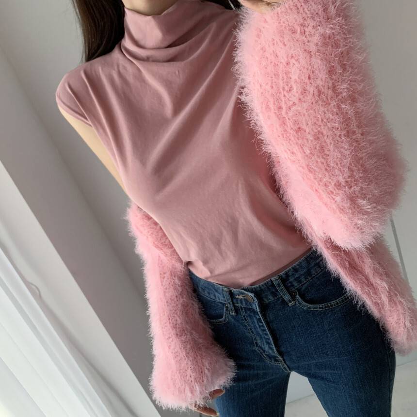 レディース セーター ジャケット アウター ニットソー 袖あり 長袖 ボリューム袖 萌袖 オフショルダー ワンショルダー もこもこ ふわふわ かわいい シンプル おしゃれ ラブリー 無地　春