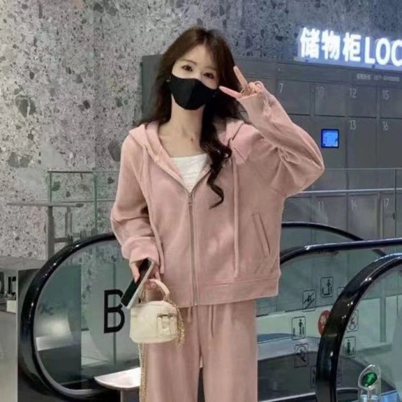 ハイエンドのカスタマイズ-女性のためのファッショナブルでカジュアルな新しいスウェットシャツスーツ 2024 年秋小さな男性のツーピースのフード付きトップの完全なセット