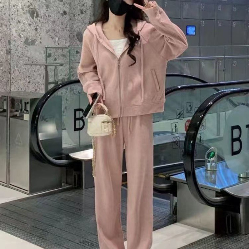 ハイエンドのカスタマイズ-女性のためのファッショナブルでカジュアルな新しいスウェットシャツスーツ 2024 年秋小さな男性のツーピースのフード付きトップの完全なセット