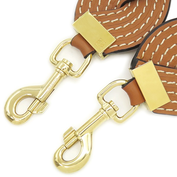 ロエベ LOEWE ショルダーストラップ ウェーブ ステッチ ショルダーストラップ レザー ブラウン ゴールド金具 茶 約93cm 【箱】【中古】