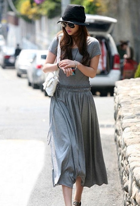 半袖ワンピース カジュアルオールインワン スカート ワンピース シャツ プルオーバー オールインワン ロングスカート フレアスカート 膝下 ロング ロング丈 7分丈 ミディアム丈 袖あり 半袖 5分袖