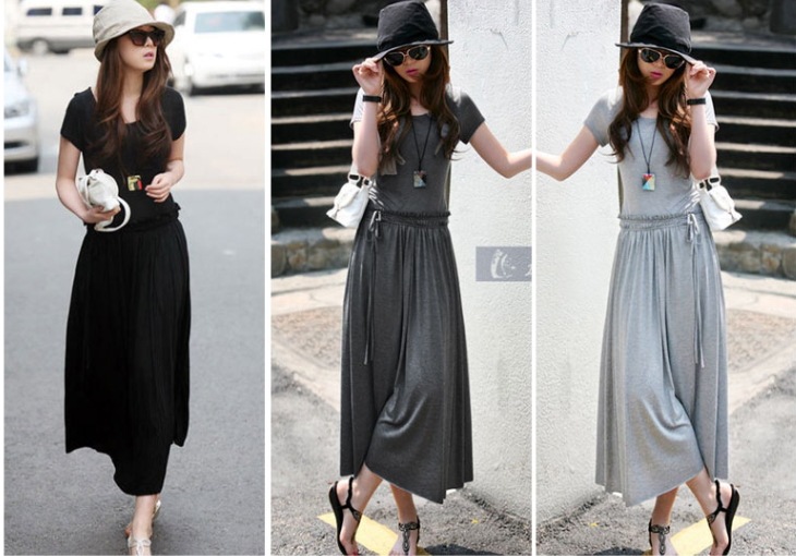 半袖ワンピース カジュアルオールインワン スカート ワンピース シャツ プルオーバー オールインワン ロングスカート フレアスカート 膝下 ロング ロング丈 7分丈 ミディアム丈 袖あり 半袖 5分袖