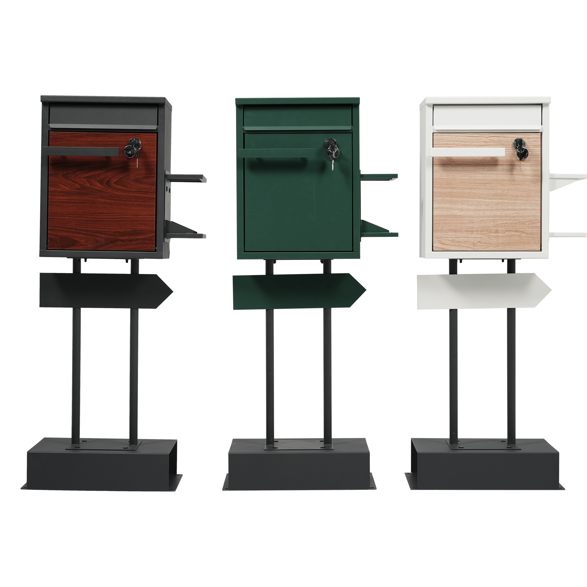 【国内出荷-送.料.無.料】宅配ボックス置き型スタンドポストメ一ル便·A4対応投函口3つポスト一体型鍵付き北欧複数投函配達ボックス一戸建て用スタンドポストメールボックスA4対応新聞受け高級【ダー～77