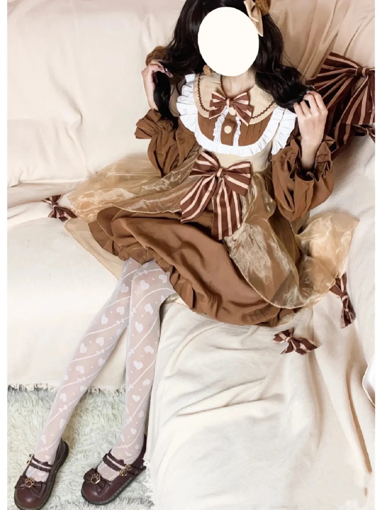 ロリータ秋冬新作ワンピースlolita可愛い長袖メッシュお姫様スカート大童百タックロリータスカート ロリータ秋冬新作ワンピースlolita可愛い長袖メッシュお姫様スカート大童百タックロリータスカート