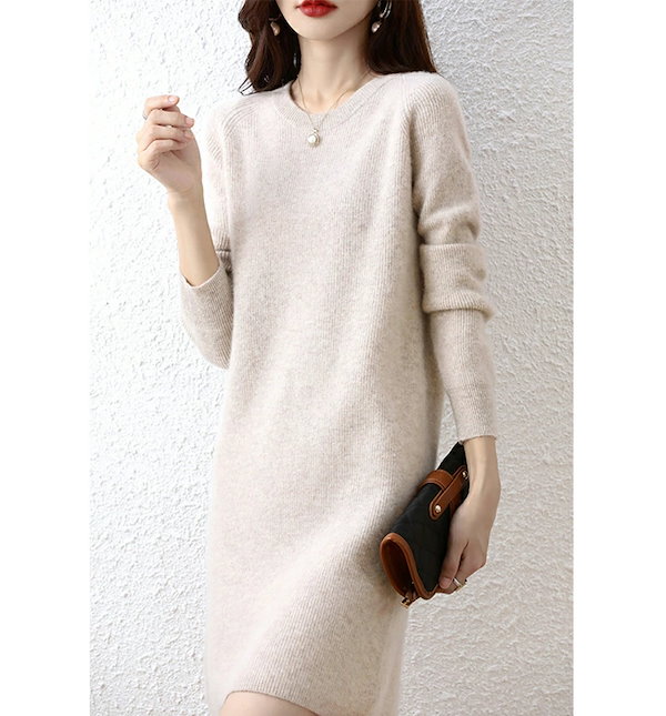 Qoo10] ニットワンピース 秋冬 ロング チュニッ