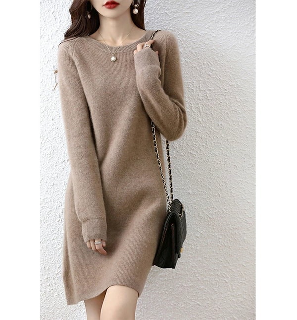 Qoo10] ニットワンピース 秋冬 ロング チュニッ