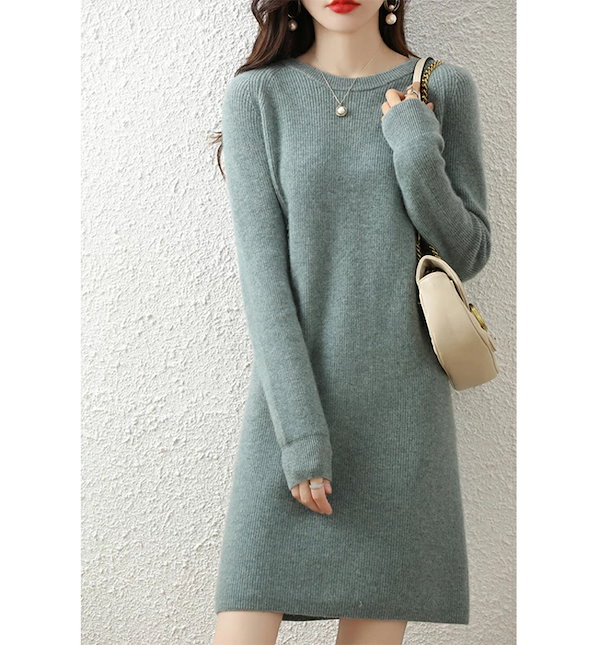 Qoo10] ニットワンピース 秋冬 ロング チュニッ