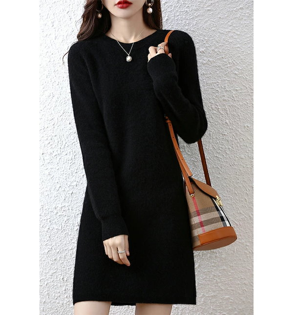 Qoo10] ニットワンピース 秋冬 ロング チュニッ