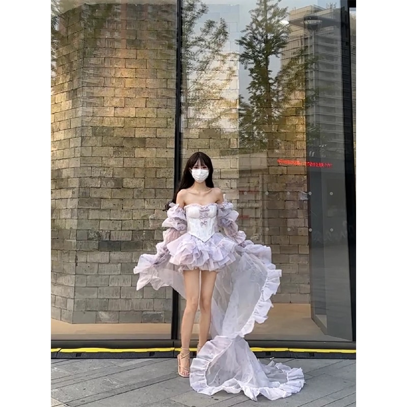 ハイエンドチューブトッププリンセスドレス女性スーパーフェアリードレス痩身テールドレス