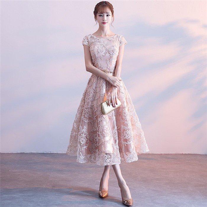 Hot!!!パーティードレス 結婚式 ワンピース ドレス 袖あり ミディアム丈 二次会 卒業式 成人式 謝恩式 食事会 花嫁 着痩せ おしゃれ 上品