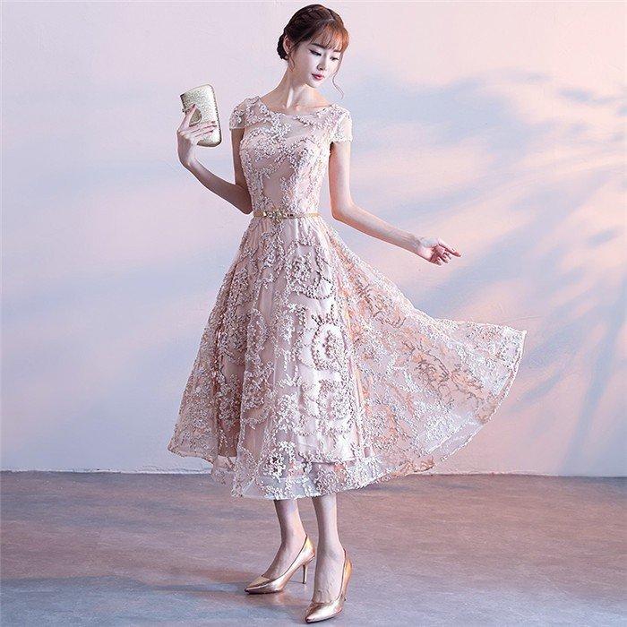 Hot!!!パーティードレス 結婚式 ワンピース ドレス 袖あり ミディアム丈 二次会 卒業式 成人式 謝恩式 食事会 花嫁 着痩せ おしゃれ 上品