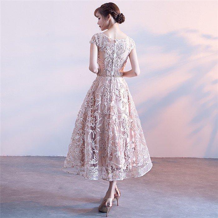 Hot!!!パーティードレス 結婚式 ワンピース ドレス 袖あり ミディアム丈 二次会 卒業式 成人式 謝恩式 食事会 花嫁 着痩せ おしゃれ 上品