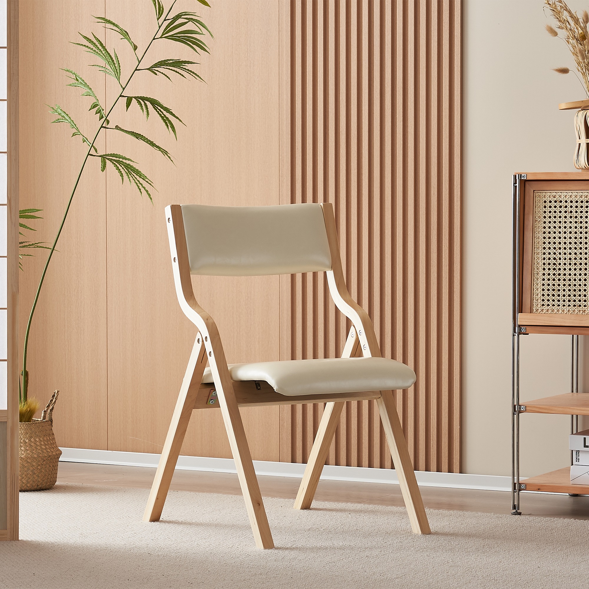 【国内即発送】ベージュ ダイニングチェア PU 木製 椅子 完成品 介護チェア イス 折りたたみチェア カバー洗える　7リビング