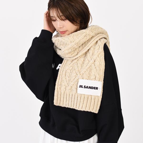 マフラー スカーフ ロゴラベル J40TE0007 J14522 ケーブル レディース ユニセックス MILK 防寒 ベージュ マフラー スカーフ ロゴラベル J40TE0007 J14522 ケーブル レディース ユニセックス MILK 防寒 ベージュ