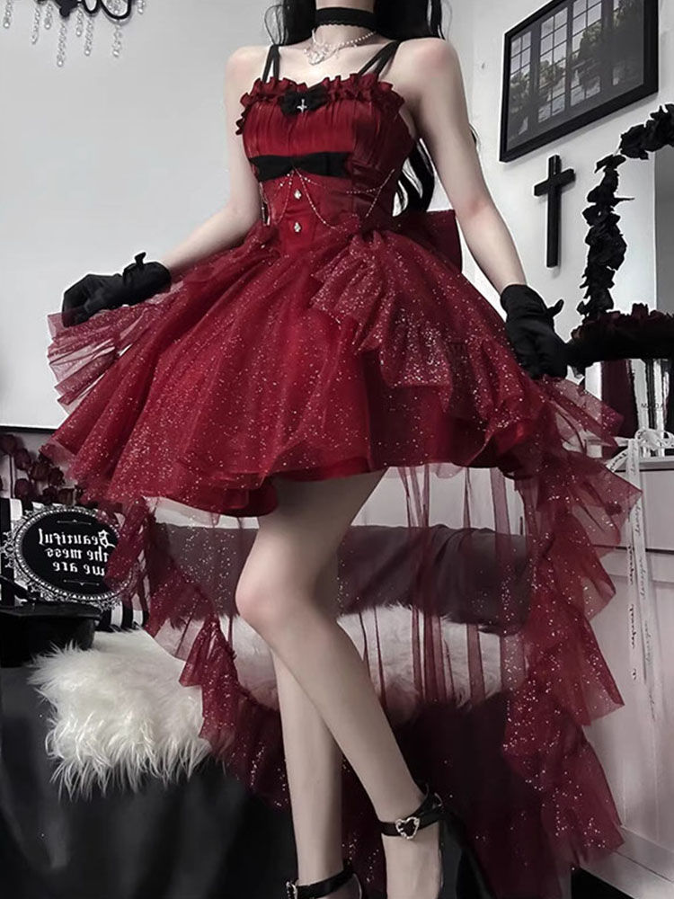 【2枚購入で 3oo円OFF!】レッドドレス ライトドレス プリンセスドレス ロリータ キュート スウィート スーパー 微ラメ ロリータ トレーリングチュチュスカート 夏 【2枚購入で 3oo円OFF!】レッドドレス ライトドレス プリンセスドレス ロリータ キュート スウィート スーパー 微ラメ ロリータ トレーリングチュチュスカート 夏