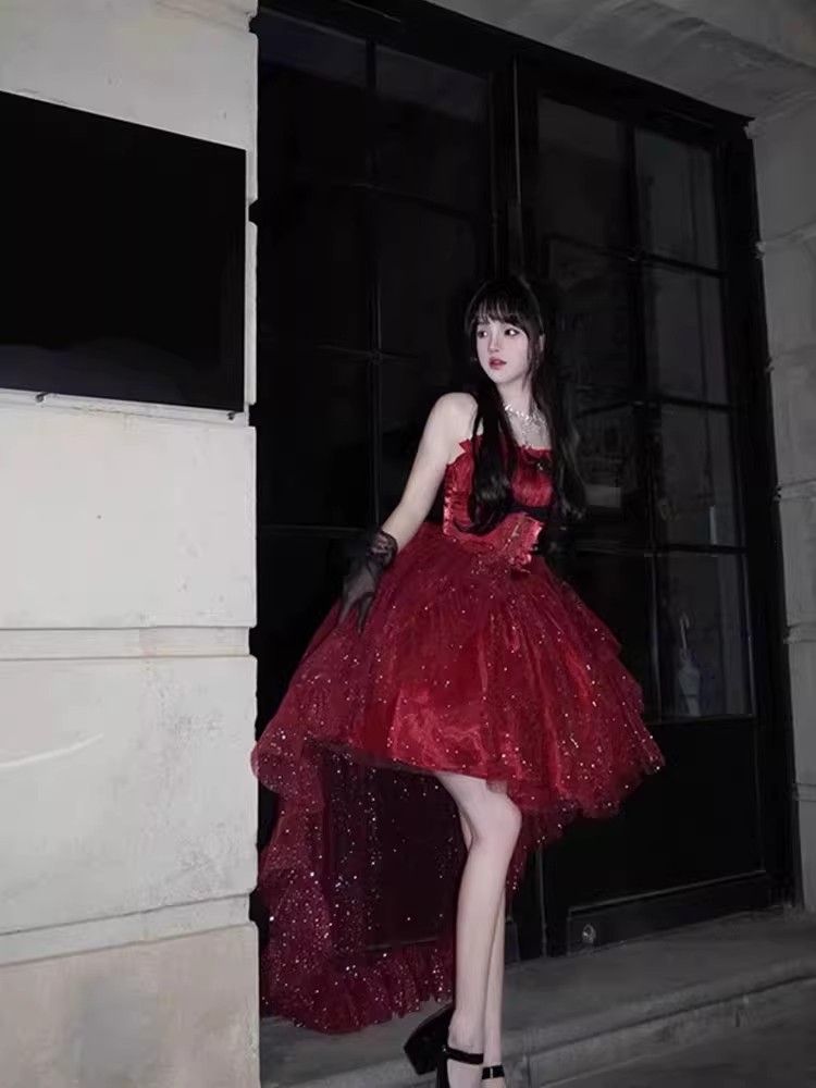 【2枚購入で 3oo円OFF!】レッドドレス ライトドレス プリンセスドレス ロリータ キュート スウィート スーパー 微ラメ ロリータ トレーリングチュチュスカート 夏 【2枚購入で 3oo円OFF!】レッドドレス ライトドレス プリンセスドレス ロリータ キュート スウィート スーパー 微ラメ ロリータ トレーリングチュチュスカート 夏