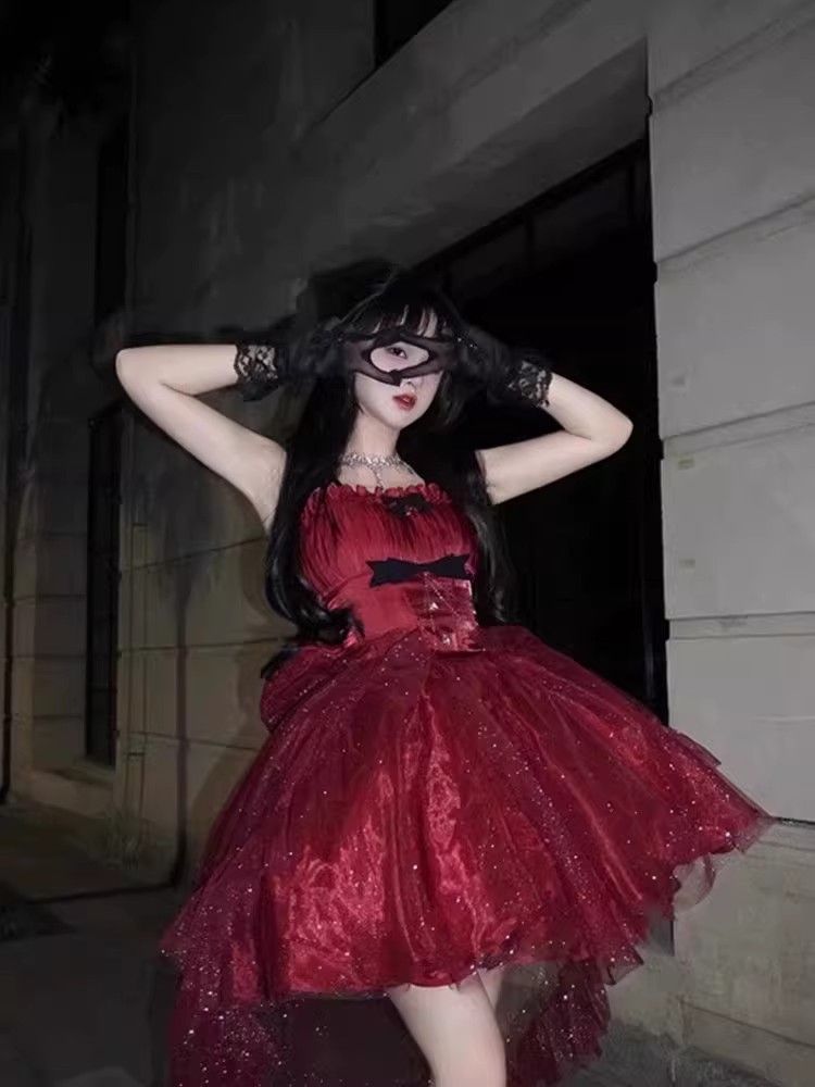 【2枚購入で 3oo円OFF!】レッドドレス ライトドレス プリンセスドレス ロリータ キュート スウィート スーパー 微ラメ ロリータ トレーリングチュチュスカート 夏 【2枚購入で 3oo円OFF!】レッドドレス ライトドレス プリンセスドレス ロリータ キュート スウィート スーパー 微ラメ ロリータ トレーリングチュチュスカート 夏