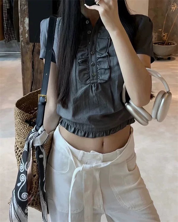 OPEN YY フリル付きホワイト半袖シャツ OPEN YY フリル付きホワイト半袖シャツ open YY フリル付きホワイト