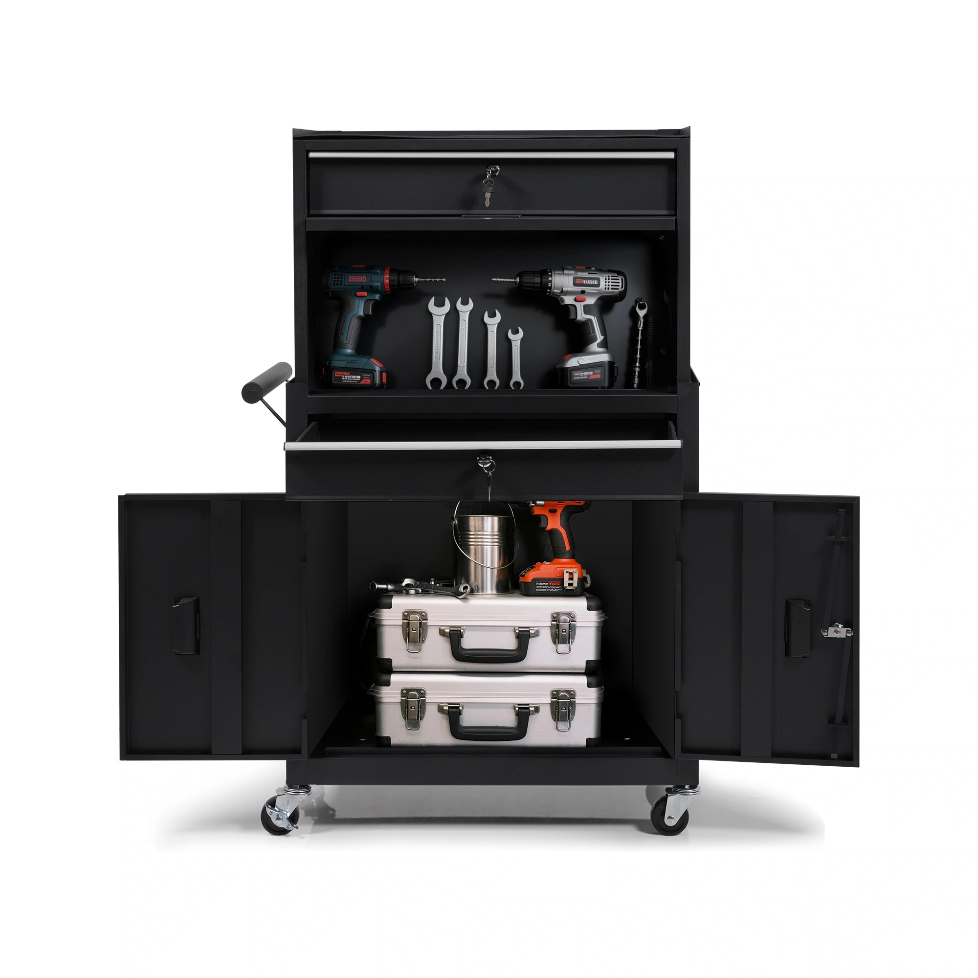 2050ツールキャビネット 多機能 ツールワゴン ツールカート工具カート ロールキャビネット スチール ローラーキャビネット ハンドル W76×D37×H117cm DIY 引き出し 有孔ボード付き