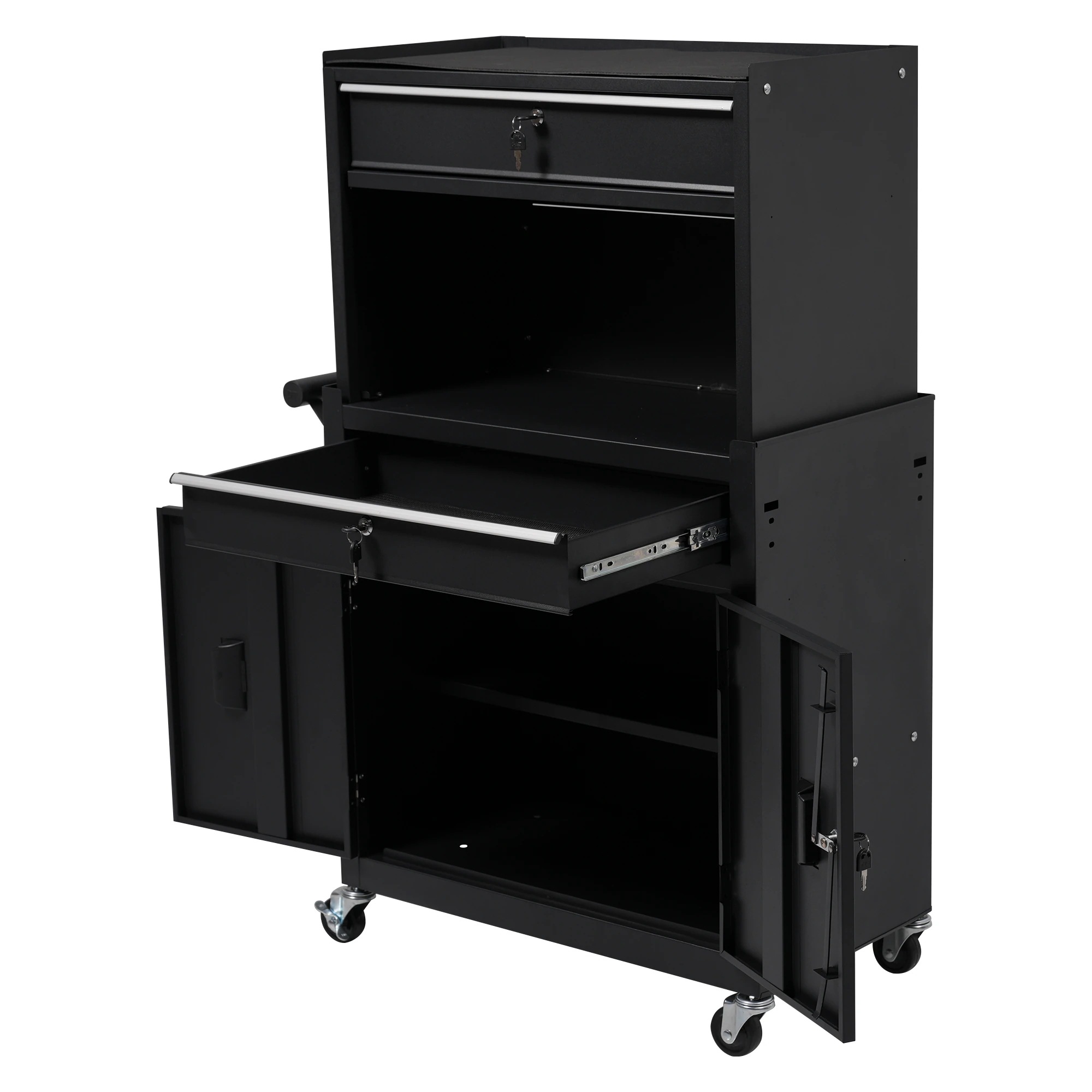 2050ツールキャビネット 多機能 ツールワゴン ツールカート工具カート ロールキャビネット スチール ローラーキャビネット ハンドル W76×D37×H117cm DIY 引き出し 有孔ボード付き