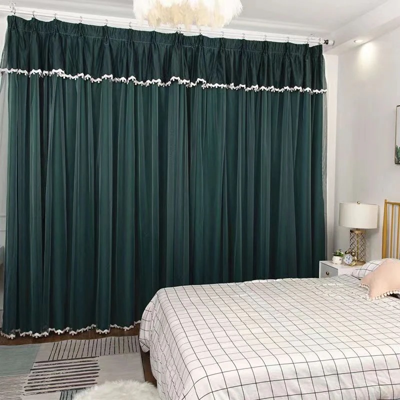 韓国ファッション カーテンセット遮光カーテン+レース２枚組/ 断熱 遮光 省エネ レースカーテン UVカット防音/ 北欧風 かわいい ホームデザイン