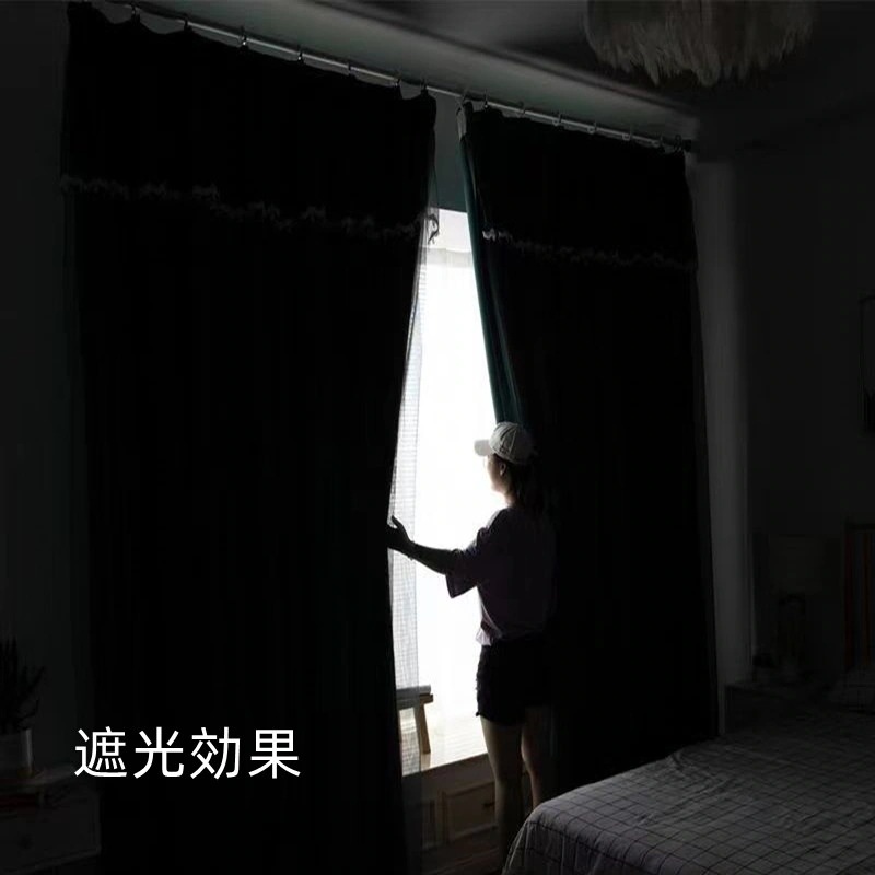 韓国ファッション カーテンセット遮光カーテン+レース２枚組/ 断熱 遮光 省エネ レースカーテン UVカット防音/ 北欧風 かわいい ホームデザイン