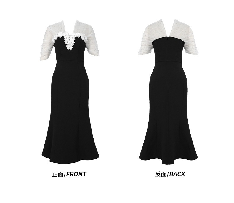 【JY.上品】 2025夏新品 チュールドッキング マーメイド 花飾り ワンピース ドレス パーティードレス大人 同窓会 披露宴 卒業式 結婚式 演奏会 ウェディング 二次会 メガ割