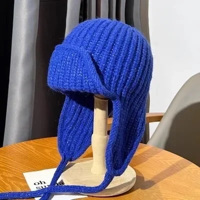 女性と男性のニット生地のトラッパーハット,ニットのイヤーフラップビーニー,女性用のかぎ針編みの帽子,ロシアのボンバーキャップ,kpop,コレクション2023