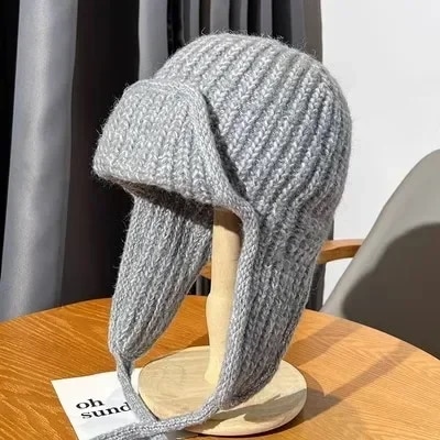 女性と男性のニット生地のトラッパーハット,ニットのイヤーフラップビーニー,女性用のかぎ針編みの帽子,ロシアのボンバーキャップ,kpop,コレクション2023
