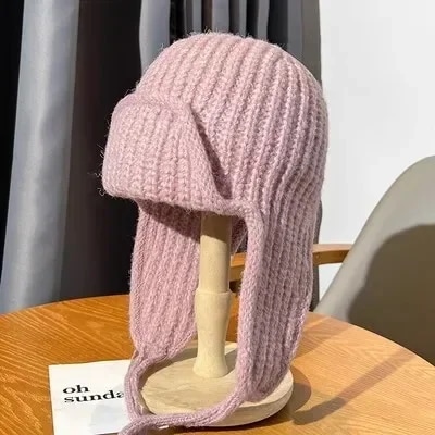 女性と男性のニット生地のトラッパーハット,ニットのイヤーフラップビーニー,女性用のかぎ針編みの帽子,ロシアのボンバーキャップ,kpop,コレクション2023