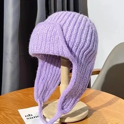 女性と男性のニット生地のトラッパーハット,ニットのイヤーフラップビーニー,女性用のかぎ針編みの帽子,ロシアのボンバーキャップ,kpop,コレクション2023