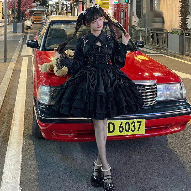 新製品 韓国マッシュクール ロリータ メイド服 二次元 可愛い 韓国ファッション 制服 ワンピースダーク jskサスペンダーワンピース 洋装