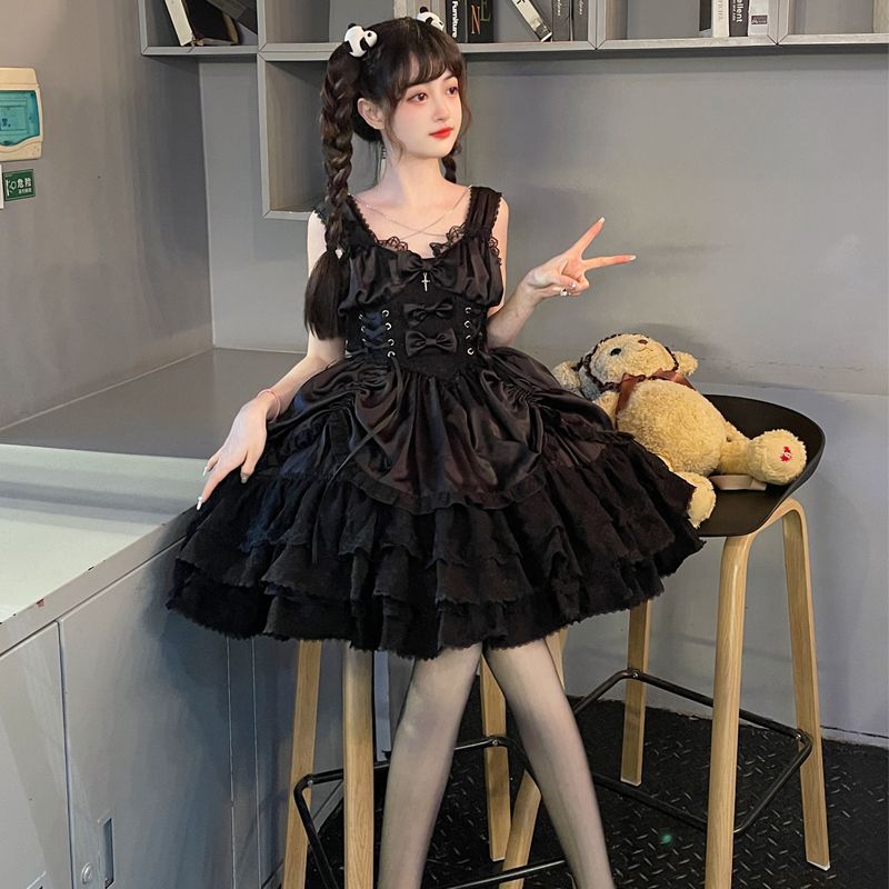 新製品 韓国マッシュクール ロリータ メイド服 二次元 可愛い 韓国ファッション 制服 ワンピースダーク jskサスペンダーワンピース 洋装