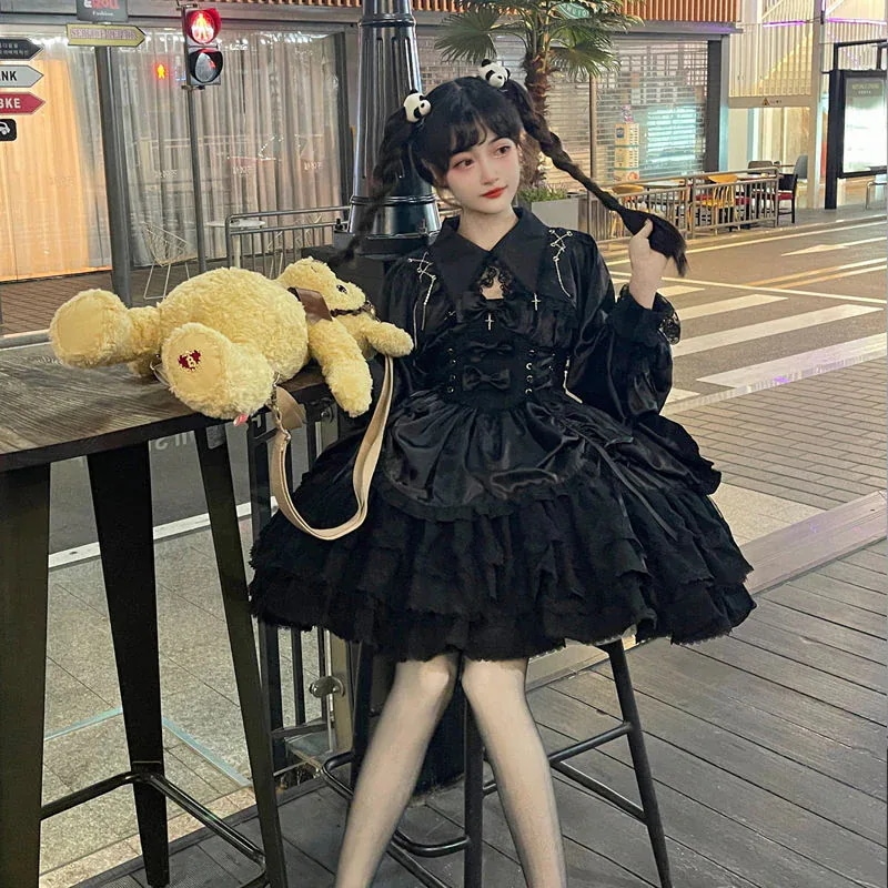 新製品 韓国マッシュクール ロリータ メイド服 二次元 可愛い 韓国ファッション 制服 ワンピースダーク jskサスペンダーワンピース 洋装