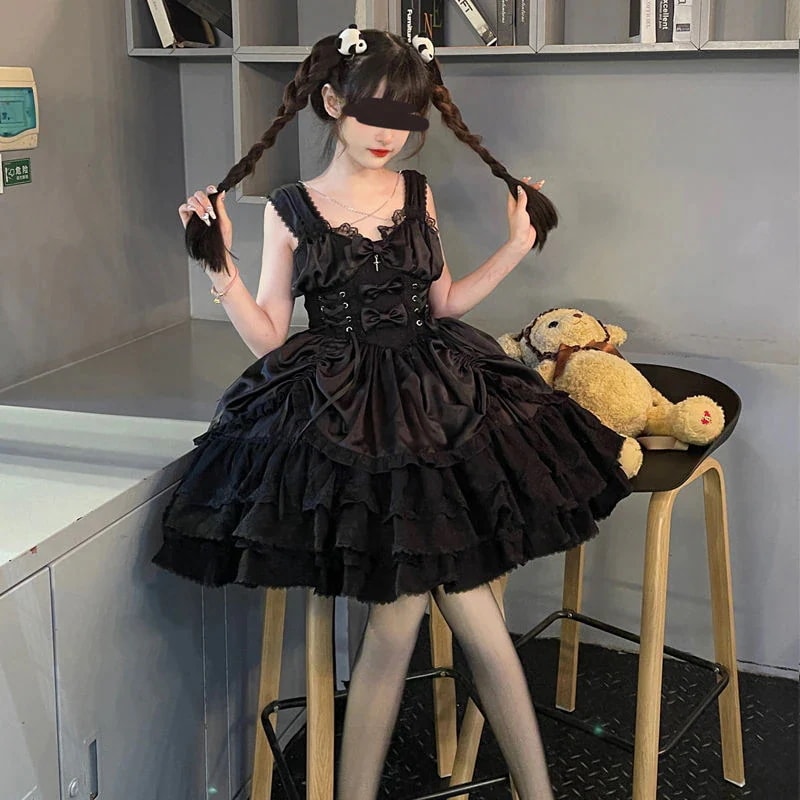 新製品 韓国マッシュクール ロリータ メイド服 二次元 可愛い 韓国ファッション 制服 ワンピースダーク jskサスペンダーワンピース 洋装